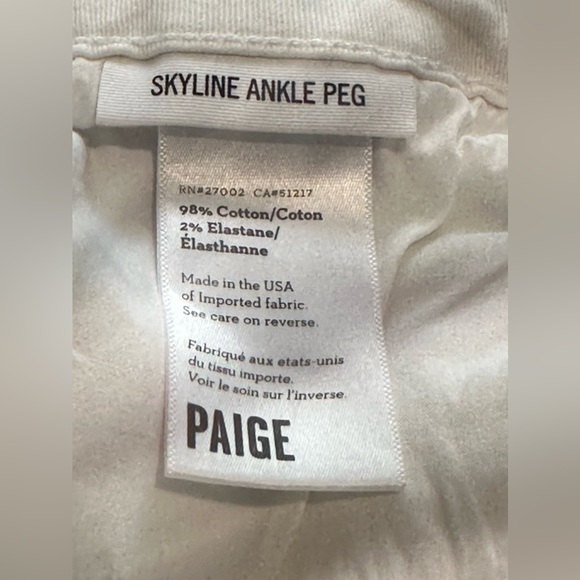🔥PAIGE Skyline ankle peg white jeans🖤EUC🔥 - Picture 6 of 7
